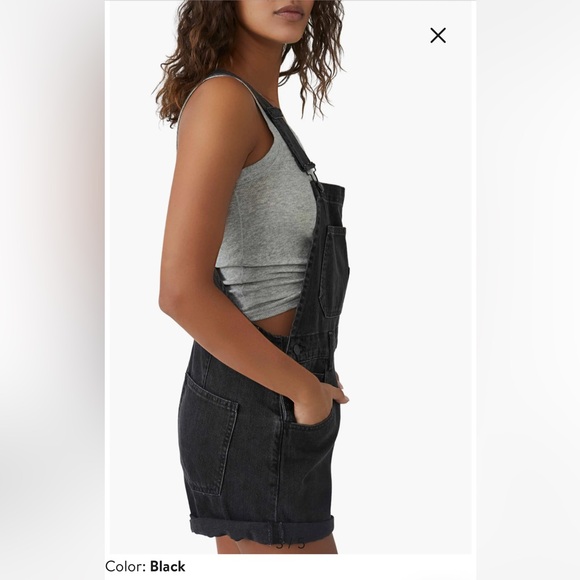 NWT Free People Ziggy Denim Shortalls Black Overalls Shorts XL we the free - Picture 3 of 11